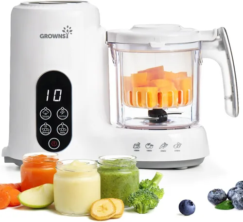 Miniatura 12 de GROWNSY Fabricante de Alimentos para Bebés con Cesta de Vapor, Procesador de Alimentos para Bebés de Un Paso, Vaporera, Puré, Licuadora
