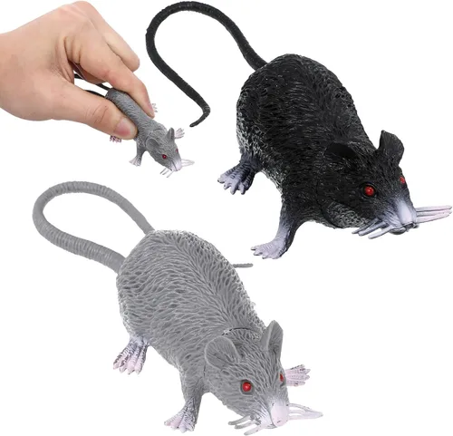 Miniatura 9 de 4 piezas de juguete pequeño de ratas falsas, juguetes de ratón de plástico realistas, accesorios de broma de rata para suministros de fiesta del día