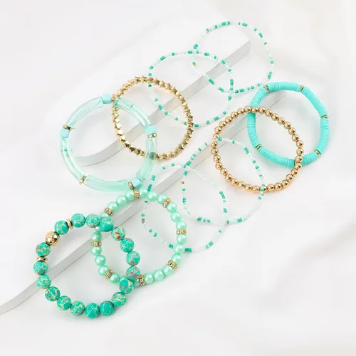 Miniatura 5 de Pulseras bohemias de cuentas de turquesa para mujer, 10 unidades, apilables, de piedra natural, elásticas, de varias capas, juego de pulseras