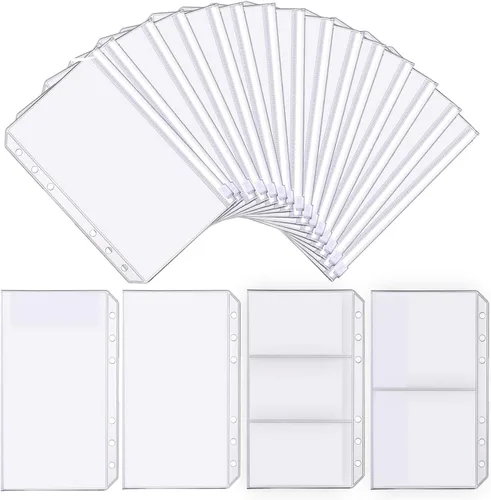 32 bolsillos para carpeta, tamaño A6, 6 agujeros, con cremallera, para carpetas de 6 anillas, bolsas de hojas sueltas, bolsa de PVC impermeable para