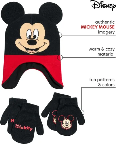 Miniatura 2 de Disney Conjunto de sombrero de invierno de Mickey Mouse y 2 pares de guantes o guantes (edad 2-7)