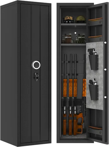 Caja fuerte para armas 8-12 para rifles y pistolas, no requiere montaje, teclado digital grande seguro para armas, rifles seguros para el hogar con