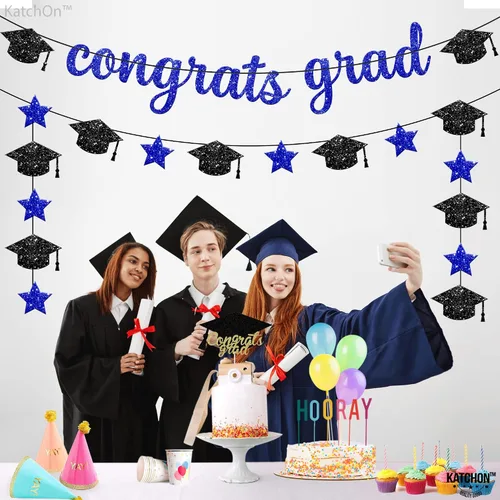 Miniatura 7 de KatchOn, Banner de felicitaciones graduadas con purpurina – 10 pies, pre-encordado Grad Garland Class of 2026 Pancartas de felicitaciones