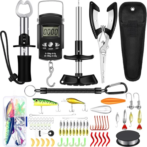 Sosation 134 piezas Kit de herramientas de pesca Equipo y accesorios para hombres adultos familia Juego de alicates, herramienta para quitar