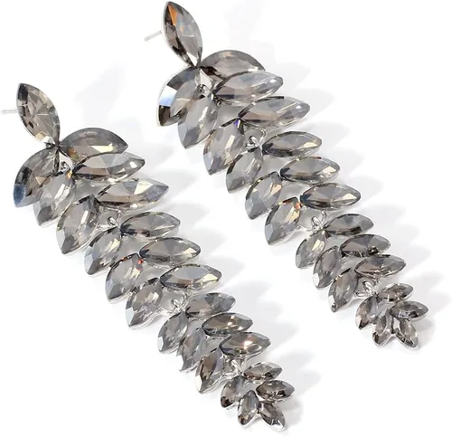 Miniatura 7 de KELMALL Aretes largos de cristal para mujer, aretes colgantes de hoja de diamantes de imitación