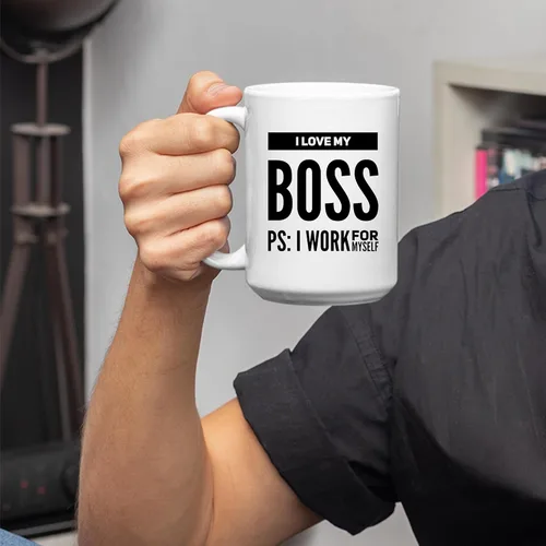 Miniatura 4 de Taza de café con texto en inglés "I Love My Boss PS I Work For Mysel", regalos para jefes, divertida, sarcástica, empresario, compañero de trabajo