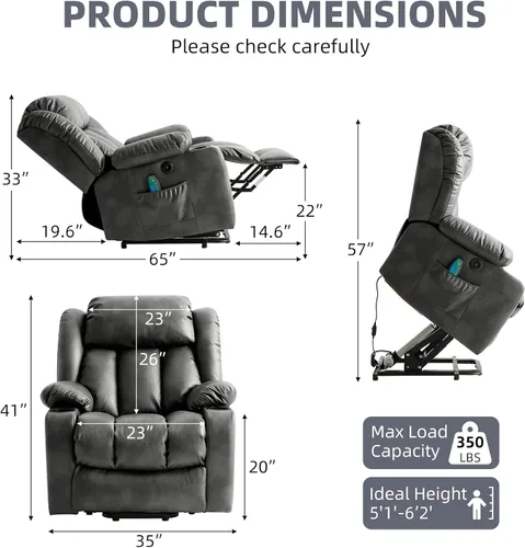 Miniatura 2 de Silla reclinable eléctrica para personas mayores, sillas reclinables eléctricas para adultos con masaje y calor, portavasos, control remoto, puertos