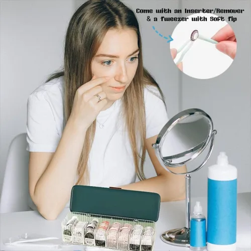 Miniatura 3 de P-80 Organizador diario de lentes de contacto con removedor y pinzas, dispensador de lentes desechable, caja de plástico transparente para todas