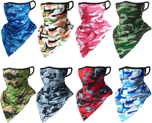 8 unidades de bandana para la cara con bucles para las orejas, polaina para el cuello, máscara de protección solar al aire libre para hombres y