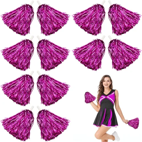 Miniatura 6 de Lovecheer 12/24 Piezas de Pompones Metálicos Pompones de Animadora Espumosos Brillantes con Mango Espíritu de Equipo Deportivo para Baile y Rosa