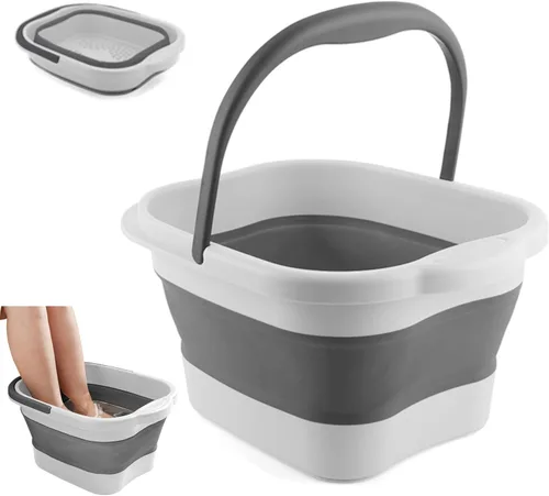 Miniatura 13 de Tina de baño plegable para pies y spa para niñas y mujeres, cubeta inflable para remojar pies con asa y punto de acupuntura para masaje de pies, rosa