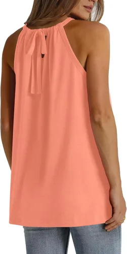 Miniatura 4 de WIHOLL Camisetas sin mangas de verano con cuello halter para mujer, plisadas, holgadas, sin mangas