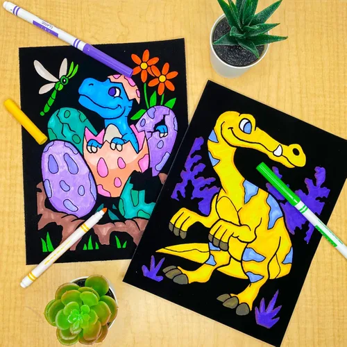 Miniatura 5 de Paquete de 18 pósteres de terciopelo mullido para colorear (edición de dinosaurios), artes y manualidades para niños y niñas, ideal para después