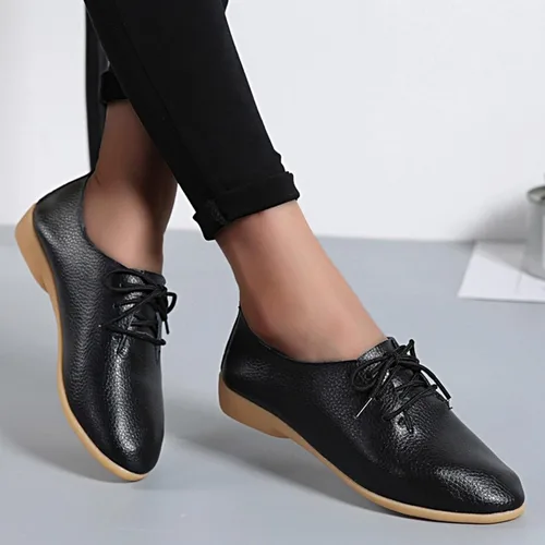 Miniatura 2 de Zapatos deportivos de moda para mujer, zapatos casuales de cuero con cordones, puntera puntiaguda, tacón bajo, mocasines ligeros, cómodos
