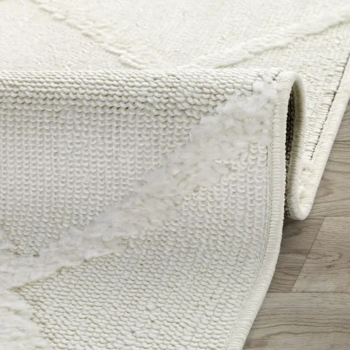 Miniatura 7 de Antep Rugs Palafito 5x7 Alfombra de Área Interior Geométrica Shag Diamante de Pelo Alto-Bajo Texturizada (Blanco, 5'3" x 7'6")