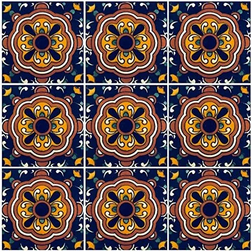 Cerámica Talavera Azulejo Mexicano 4x4 ", 9 Piezas (NO Adhesivos) Calidad de Exportación A1! - EX44