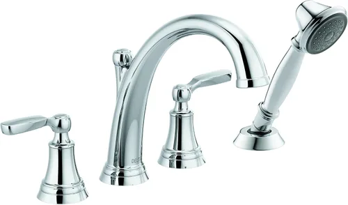 Delta Woodhurst - Grifo de bañera romana con ducha de mano, grifo de bañera cromado para montaje en cubierta, cromado T4732 (la válvula se vende por