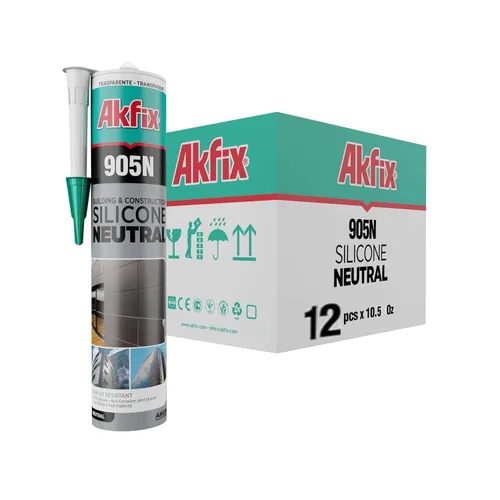 Akfix 905N - Calafateo de silicona transparente 100% para construcción y construcción (12 x 10.5 onzas líquidas), sin disolventes, bajo olor,