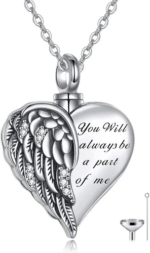 Miniatura 27 de YFN Collares de urna para cenizas, de plata de ley, alas de ángel de la guarda, collares de urna para cenizas, cremación de mascotas, joyería