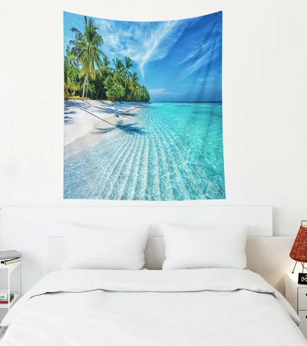 Miniatura 33 de EMMTEEY Tapiz de pared con bosque - Árbol de pino verde y niebla, arte de pared natural, 80x60 pulgadas, tapiz grande de estilo bohemio para sala