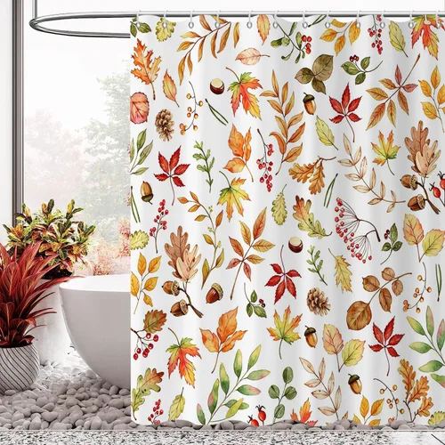 Miniatura 13 de Cortina de ducha de calabaza otoñal, cosecha de otoño, cortina de baño de calabaza azul amarilla de Acción de Gracias, decoración de bañera