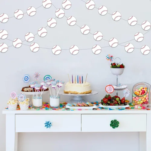 Miniatura 3 de Paquete de 8 pancartas de fiesta de béisbol, kit de guirnalda de béisbol, suministros de fiesta de béisbol, decoraciones de papel de béisbol