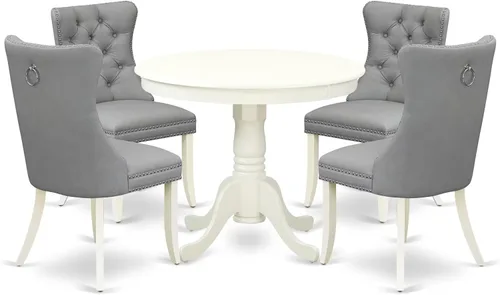Miniatura 15 de East West Furniture ANDA5-LWH-12 - Juego de cocina de 5 piezas que contiene una mesa de comedor redonda con pedestal y 4 sillas Parson tapizadas