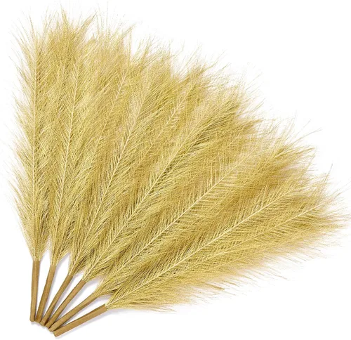 Miniatura 25 de Serwalin 12 piezas de hierba de Pampas rosa, decoración de hierba de Pampas falsa rosa de 17.7 pulgadas, hierba de Pampas artificial corta rosa Un
