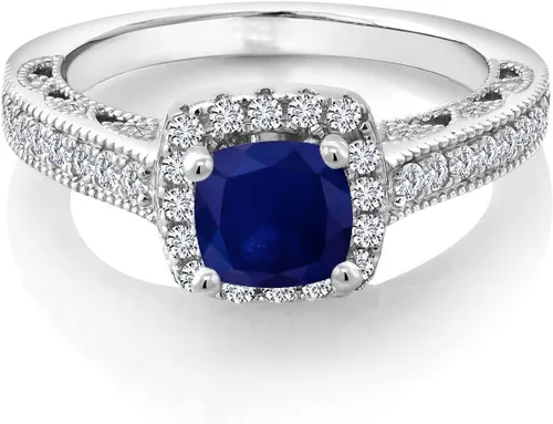 Miniatura 51 de Gem Stone King Anillo de compromiso de plata de ley 925 de 0.236 in con piedra natal y zafiro blanco creado con acento Anillo de compromiso