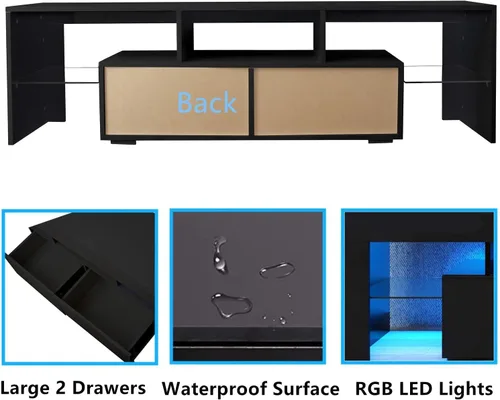Miniatura 7 de Soporte de TV Centro de entretenimiento con 20 efectos de color LED, consola de sala de estar, gabinete de almacenamiento, soportes de televisión