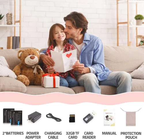 Miniatura 7 de Cámara Digital, Cámara Compacta FHD 1080P con Tarjeta de 32GB, Cámara de 48MP LCD de 2.4'' Zoom Digital 16X para Niño Estudiante Niños Adolescente