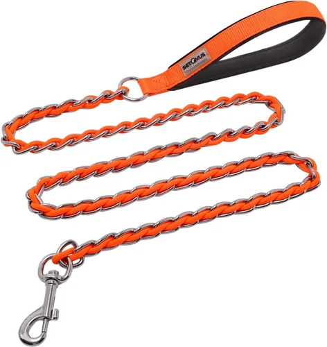 Miniatura 12 de Correa de cadena para perro a prueba de mordidas para perros medianos y grandes, cadena de eslabones antimasticación de 5.2 pies/4 pies, fuerte