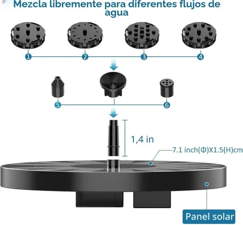 Miniatura 6 de Fuente solar flotante al aire libre 3.5W bomba solar de estanque con 6 boquillas para baño de pájaros, acuario, jardín, fuente (1 unidad)