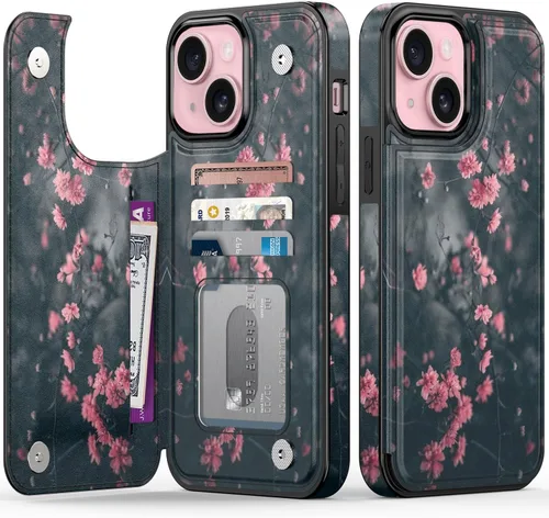 Miniatura 93 de FUNMIKO Funda tipo cartera para iPhone 13 con tarjetero, bloqueo RFID, protección de grado militar y obras de arte impresas con rayos UV, cierre