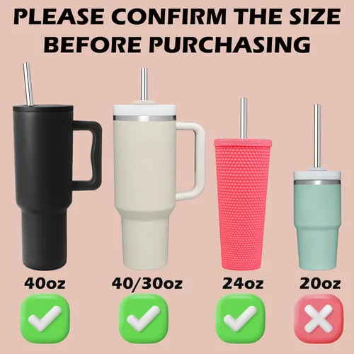 Miniatura 3 de 6 popotes rectos reutilizables de acero inoxidable de 12 pulgadas, con 6 puntas flexibles de silicona y 2 cepillos de limpieza, para vaso Stanley