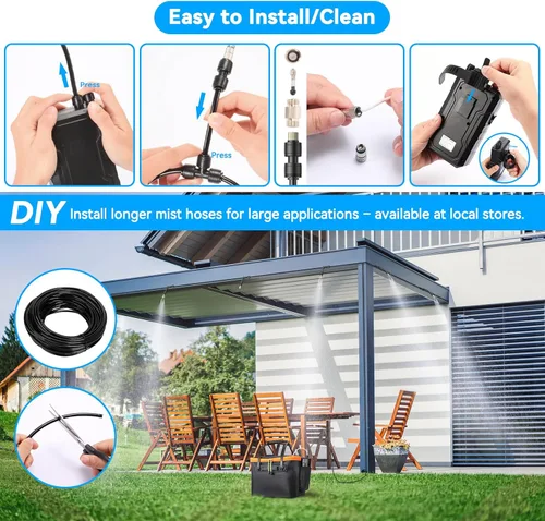 Miniatura 7 de Ausic Sistemas de nebulización portátiles, juego de rociadores de refrigeración de agua para exteriores con bomba de agua de 6000 mAh, cubo de 20 L