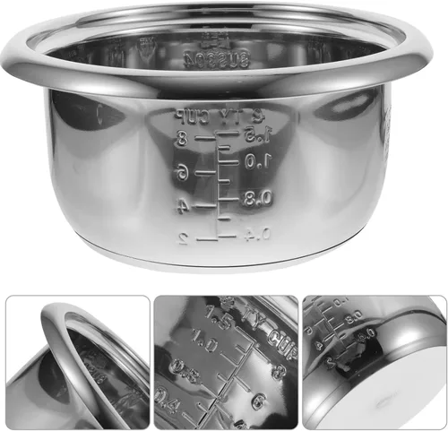 Miniatura 9 de BESTonZON 3L 500W Plata Acero Inoxidable Olla Arrocera Interior Olla De Reemplazo De Revestimiento Antiadherente Arroz Cocción Contenedor De Arroz