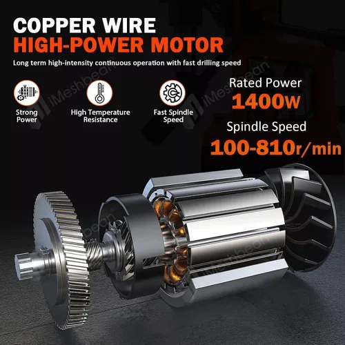 Miniatura 3 de Prensa de taladro magnética, 1400 W Mag taladro prensa con 2 pulgadas de diámetro. 2922lbf/13000N fuerza mag, máquina de perforación eléctrica