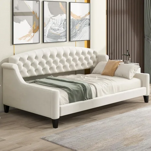 Miniatura 4 de Merax - Sofá cama de tamaño doble moderno de lujo con botones capitoné, marco de sofá cama de tamaño doble tapizado, sofá cama para dormitorio, sala