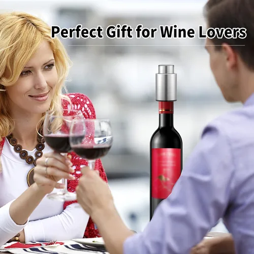 Miniatura 7 de Tapones para botellas de vino, tapón de vino al vacío 2 en 1, ahorradores de vino de acero inoxidable, conservador de vino reutilizable, tapones