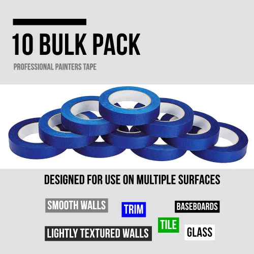 Miniatura 2 de Lichamp 10 cintas azules para pintores de 1 pulgada, paquete múltiple de cinta adhesiva azul, 1 pulgada x 55 yardas x 10 rollos (550 yardas en total)