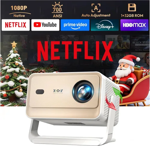 Miniatura 10 de Compatible con Netflix y enfoque automático Keystone Proyector inteligente mini con WiFi6 y Bluetooth, proyector portátil nativo 1080P y control