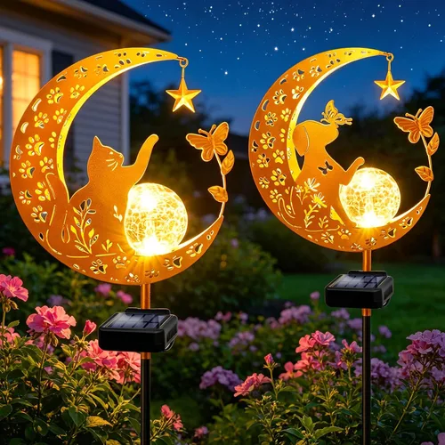 Miniatura 11 de Luces solares decorativas para exteriores, diseño de luna, perro, mariposa, estaca solar, regalos de cumpleaños para mujeres, mamá, abuela