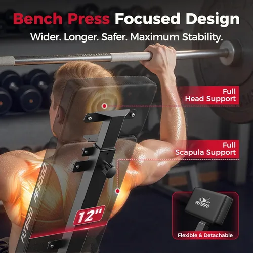 Miniatura 5 de FLYBIRD Adjustable Weight Bench, Full Body Workout Bench for Home Garage Gym Strength Training, Incline Flat Decline for Sit Up Bench Press Negro