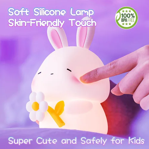 Miniatura 4 de Luz nocturna de conejo para niños, luz nocturna de conejo regulable de 3 niveles, 1200 mAh de silicona suave, lindo regalo de conejo de Pascua