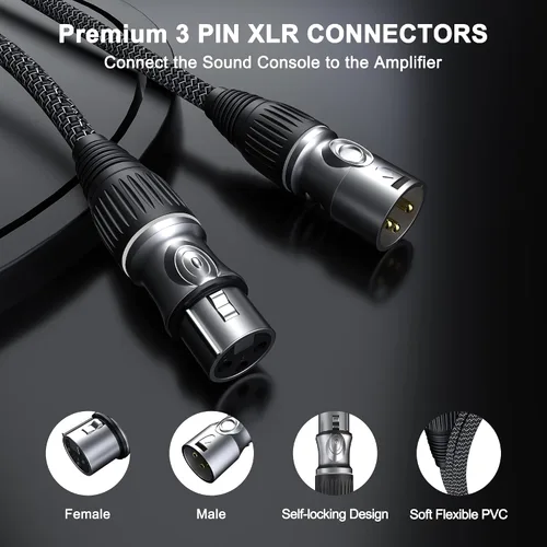 Miniatura 4 de GeoHN.G Cable de micrófono XLR de 16.4 pies/16.4 ft, cable de micrófono equilibrado de 3 pines XLR macho a hembra, cable de altavoz trenzado