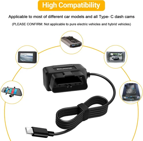 Miniatura 4 de Cable de alimentación OBD para cargador de cámara de tablero OBD2 a USB, 24 horas de vigilancia/modo Acc con botón de interruptor, adaptador