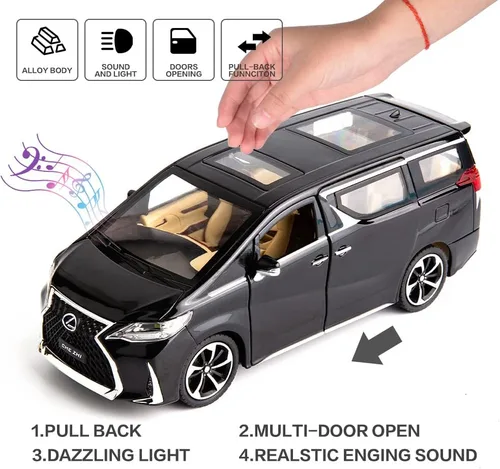 Miniatura 5 de WAKAKAC Modelo de coche 1/24 LM300 MPV Aleación Pull Back Metal Coche de juguete coleccionable con luz y sonido, la puerta del vehículo de juguete