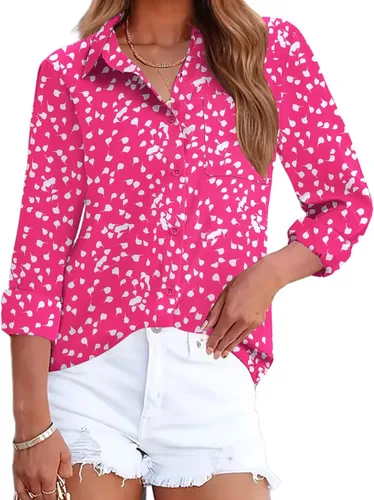 Miniatura 11 de HOTOUCH Camisas de botones de manga larga para mujer, camisas de vestir casuales con cuello en V y cuello, tops para trabajo de oficina, blusa