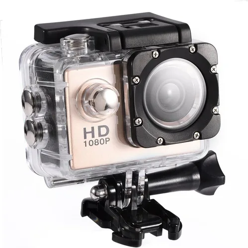 Mini cámara deportiva, 2 pulgadas, 1080P, pantalla LCD completa, cámara de acción 4K 98.4 ft con mini videocámara accesorios de montaje, soporte, oro